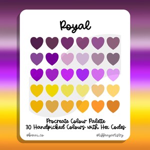 Royal Procreate Colour Palette: 30 Handpicked Bold Swatchess with Hex Codes (Digital Download)