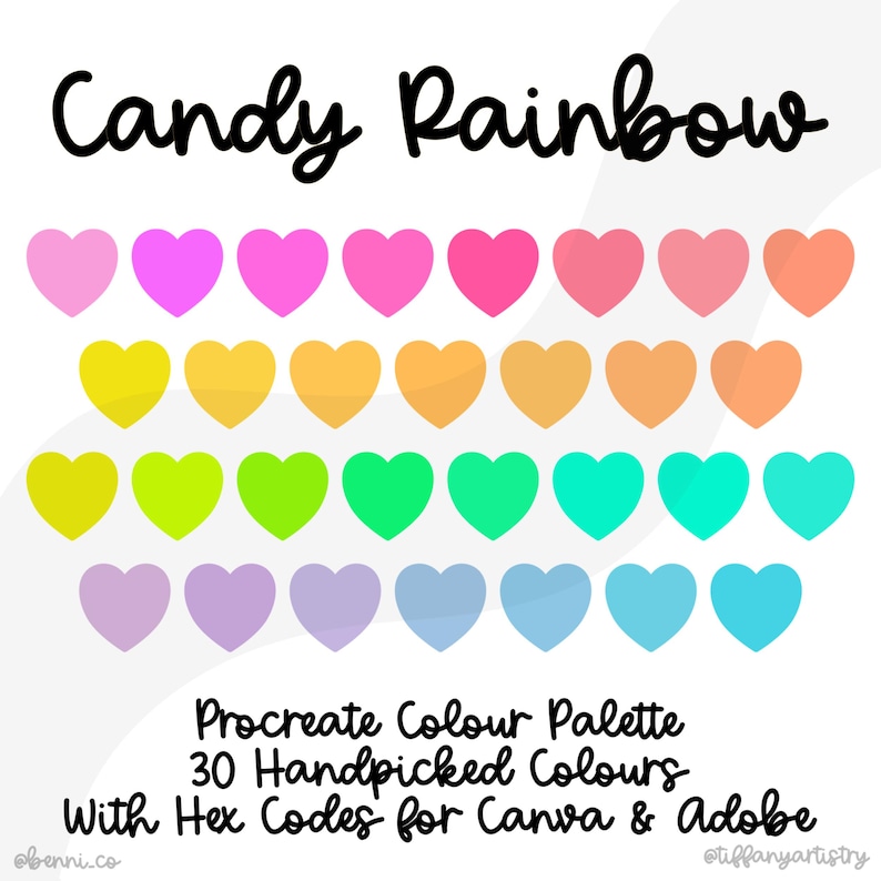 Candy Rainbow Procreate Colour Palette: 30 Handpicked Vibrant Colours ...