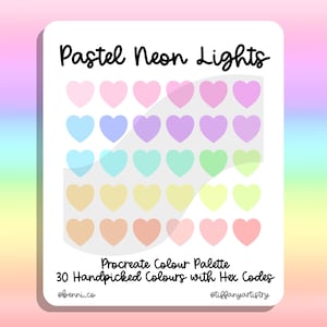 Pastel Neon Lights Procreate Colour Palette - 30 Handpicked Colours with Hex Codes - Instant Digital Download