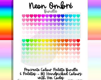 Neon Ombre Procreate Colour Palette Bundle: 6 Rainbow Palettes - 180 Swatches & Hex Codes (Digital Download)