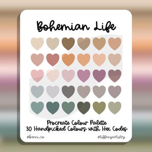 Boho Life Procreate Paleta de cores - 30 cores selecionadas com códigos hexadecimais - Download digital instantâneo