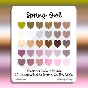 Spring Owl Procreate Colour Palette - 30 Handpicked Colour Swatches with Hex Codes - Instant Digital Download
