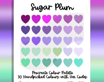 Sugar Plum Procreate färgpalett: 30 handplockade livfulla färgprover med hexagonkoder (digital nedladdning)