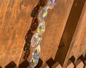 Crystal Iridescent Drop Suncatcher, Father's Day Gift Idea, Yard art, Sunroom window art, Patio Dorm Décor Gift, Birthday Graduation Idea