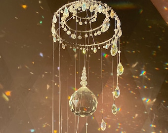 Silver Iridescent Crystal Prism Suncatcher, Christmas gift Idea, Anniversary Gift Idea, Winter Art, Home Decor, Fall Art, Handmade Gift