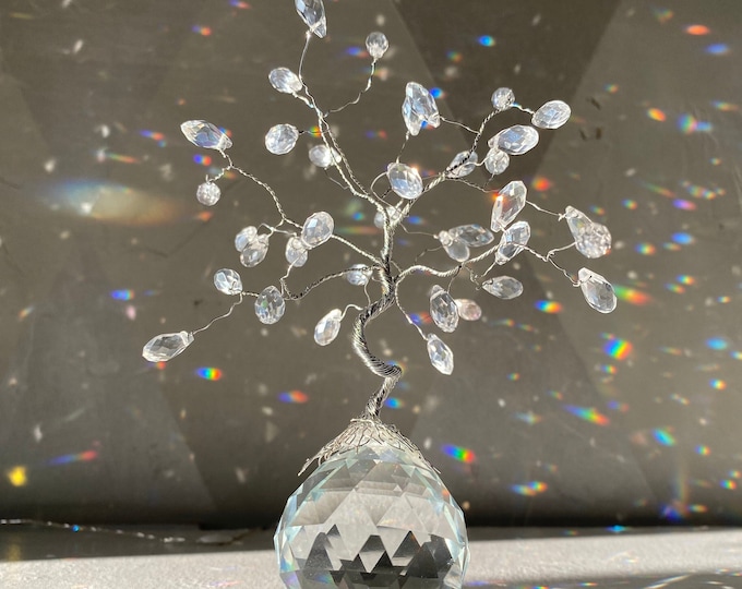 Crystal Prism Tree Suncatcher, Iridescent Dorm decor, move-in gift, Anniversary Present, Handmade Gift Idea, Wedding Favor Birthday idea