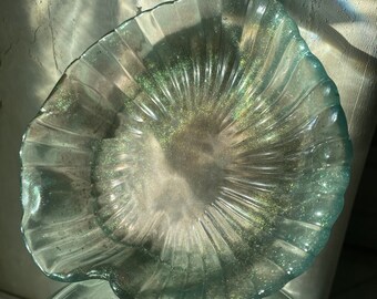 Glow in Dark Lily Pad Metallic Handmade Dish Bead Tray, Frog Lover Gift Idea Natural Room Decoration, Nature Gift, Beading Tray, Makeup Dish
