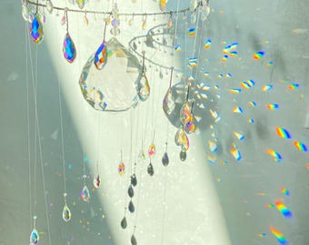 Silver Iridescent Crystal Prism Large Suncatcher Christmas Gift Idea Made From Holographic Beads, Birthday amd Garden Art, Graduation Gift