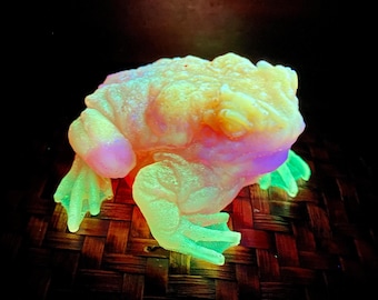 Glow in the Dark Toad, Halloween Glowing Decor UV Reactive Paperweight Desk Decor, Handmade Glowing Blacklight Art, Frog Lover Gift Idea