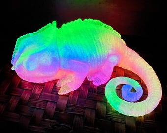 Glow in the Dark Chameleon Multicolor Glow, UV Reactive Neon Lizard, Father's day gift Idea, Glow in the dark, Nighlight Gift