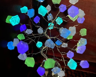 Multicolor Glowing Crystal Prism Tree Suncatcher Nightlight, Fall Gift Idea, Pride decor, Blacklight Party Decor, Dorm Art Glow Art