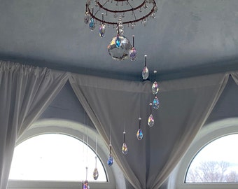 Rose Gold Iridescent Crystal Prism Suncatcher With Holographic Teardrop Beads Copper Sheen Room Graduation Decoration Mother's Day Gift Idea