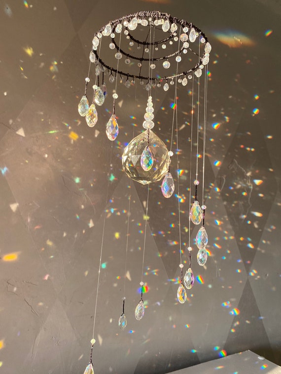 Black Crystal Prism, Dorm Decor Suncatcher, Crystal Prism Suncatcher, Move-in gift Idea, Goth Gift Idea, Winter Decor, Birthday Gift Idea