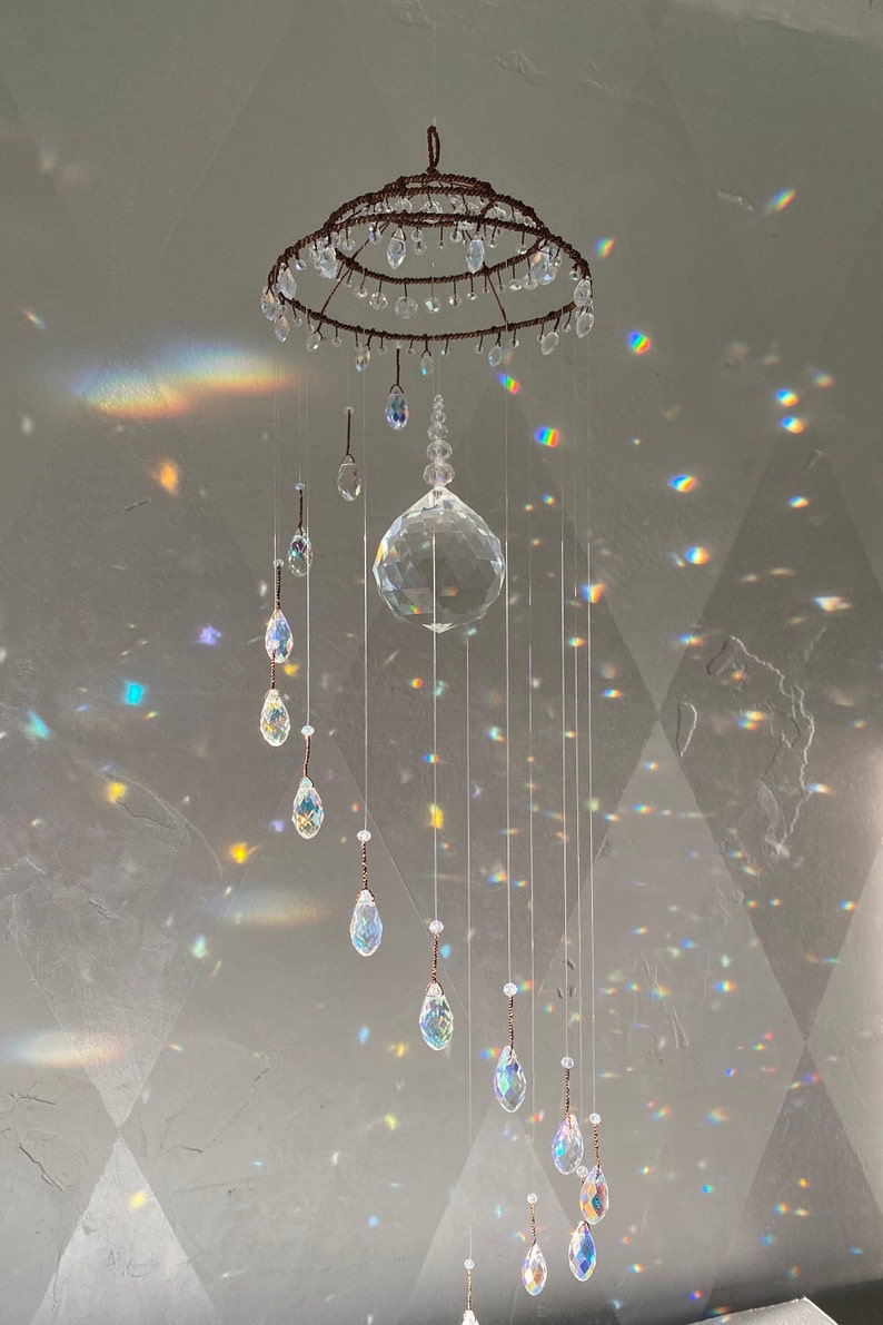 Brown Holographic Crystal Suncatcher Made From Glass, a Crystal Prism