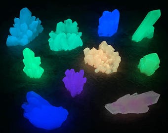 Glow in the Dark UV Reactive Neon Glow Crystals in White, Orange, Red, Purple, Blue, Teal and Green! Garden Art Idea Dorm decor move in idea