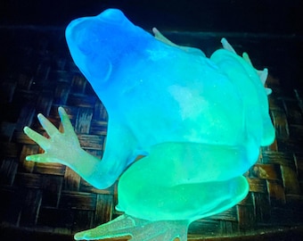 Clear Glow in the Dark Frog, Frog Lover Gift Idea, Paperweight Desk Decor, Labor Day Gift Idea, Handmade Nightlight Garden Art, Summer Art