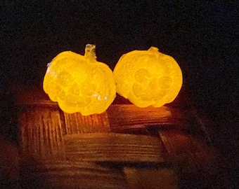 Glow in the Dark Pumpkin Jack o' Lantern Halloween Stud Earrings, Steal Backing, Halloween Earrings, Glow Earrings, Leaf Earrings Glow Leaf