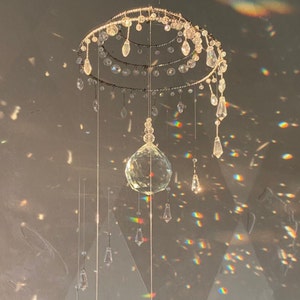 Iridescent Silver Crystal Chandelier Suncatcher, Father&#39;s Day Gift Idea, Pride Art Gift Idea, Dorm Decoration Window Hang, Sunroom Decor