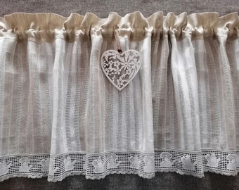 Country house curtain bistro curtain TEEKANNE linen bobbin lace shabby provence cottage