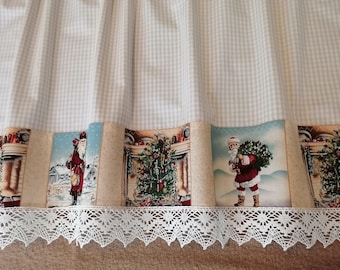 Country house Christmas, bistro curtain, SANTA Shabby Christmas