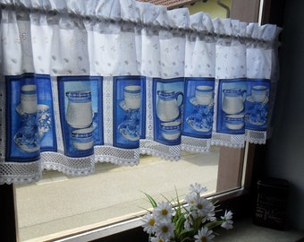 Patchwork curtain country house curtain CUPS , shabby style