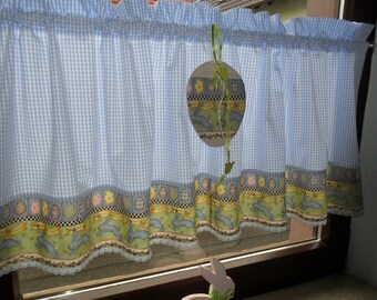 Country house curtain with decorative egg, bistro curtain EASTER BUNNY shabby style, Provence