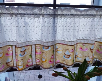 Country house curtain patchwork curtain MUFFINS, Easter, shabby style, cupcake, cottage