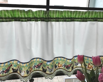 Country house curtain CHICKEN, bistro curtain Easter, checked, Provence, vintage, country house