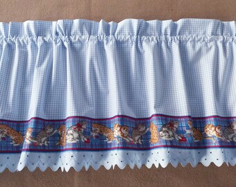 Country house curtain Bistro curtain blue CATS, CATS, country house, shabby style