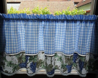 Bistro curtain GRAPES Provence blue shabby style