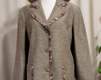 Vintage Koret Tweed Blazer Tapestry Paisley Trim Accent Jacket Size 12