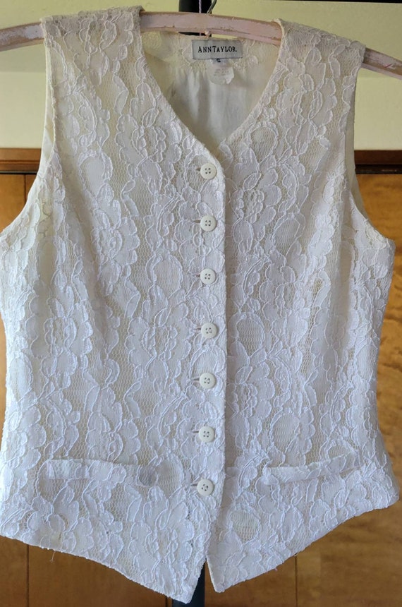 Vintage '80's Ann Taylor lace button-up vest; pra… - image 3