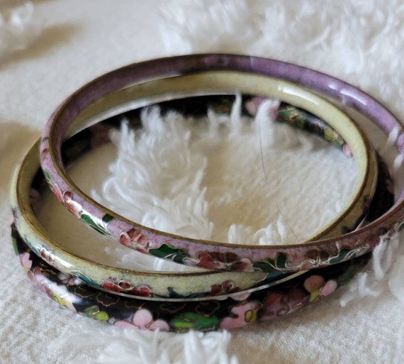 Vintage cloisonne 3 piece bangle bracelet set - image 5