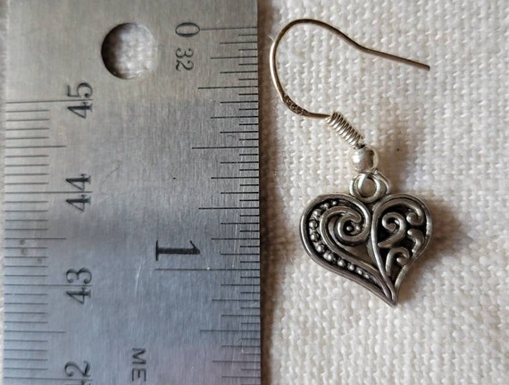 Sterling silver botanical heart dangle earrings - image 3