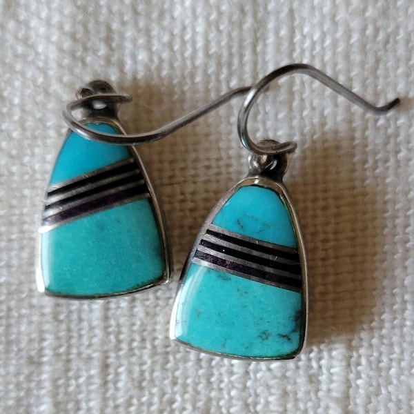 Vintage Marie Tsosie sterling silver and turquoise dangle earrings