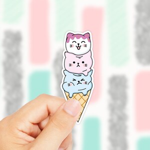 Katze-Aufkleber - Eis kegeln - Pop-Aufkleber - Eis Creme Katze - Laptop-Aufkleber - Kawaii Katzen - Kitty Aufkleber - Eis Aufkleber -Geschenk für Sie