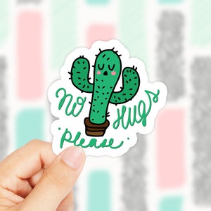 Geen knuffels Please Sticker - Cactus Sticker - Natuur Sticker - Cute Cactus Sticker - Laptop Sticker - Telefoon Sticker - Planner Sticker - Tumblr afbeelding 1