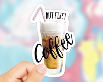 Pero primera etiqueta engomada de café, pero primer café, trackpad calcomanía de café, café primero, cita calcomanía, calcomanía de café, trackpad pegatina