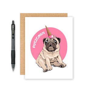 Pugicorn Card - Unicorn Card - Pug Greeting Card - cartolina d'auguri divertenti - popolare carta - compleanno - biglietto di ringraziamento - apprezzamento carta di