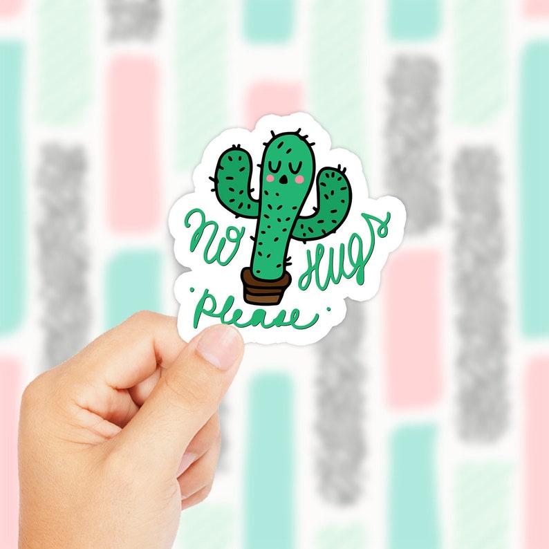 Geen knuffels Please Sticker - Cactus Sticker - Natuur Sticker - Cute Cactus Sticker - Laptop Sticker - Telefoon Sticker - Planner Sticker - Tumblr afbeelding 1
