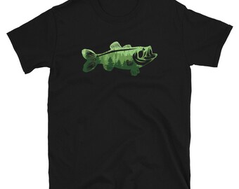Cool Nature Forest Texture Bass Fish T Shirt | Bass Fishing | Freshwater, Fisherman Gift