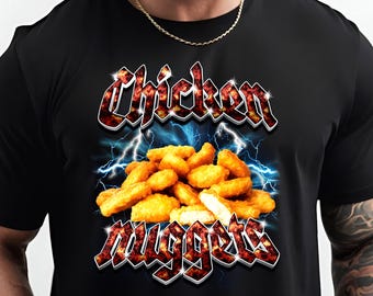 Heavy Metal Chicken Nuggets Funny T Shirt - Short Sleeve Aesthetic Chicken Graphic Tee Shirt - Top Selling T Shirts for Men and Women