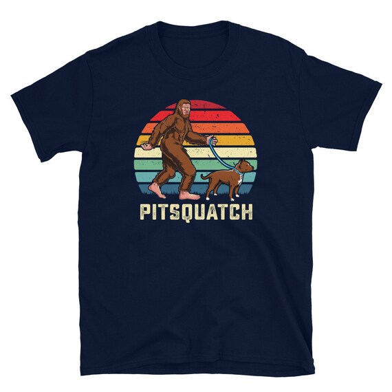 Bigfoot Walking Pitbull Sunset Retro Vintage T-Shirt Bigfoot Walking Pitbull Sunset Retro Vintage T-Shirt