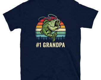 Number 1 Grandpa T Shirt Retro Bash Fishing Fishermen Tshirt Etsy