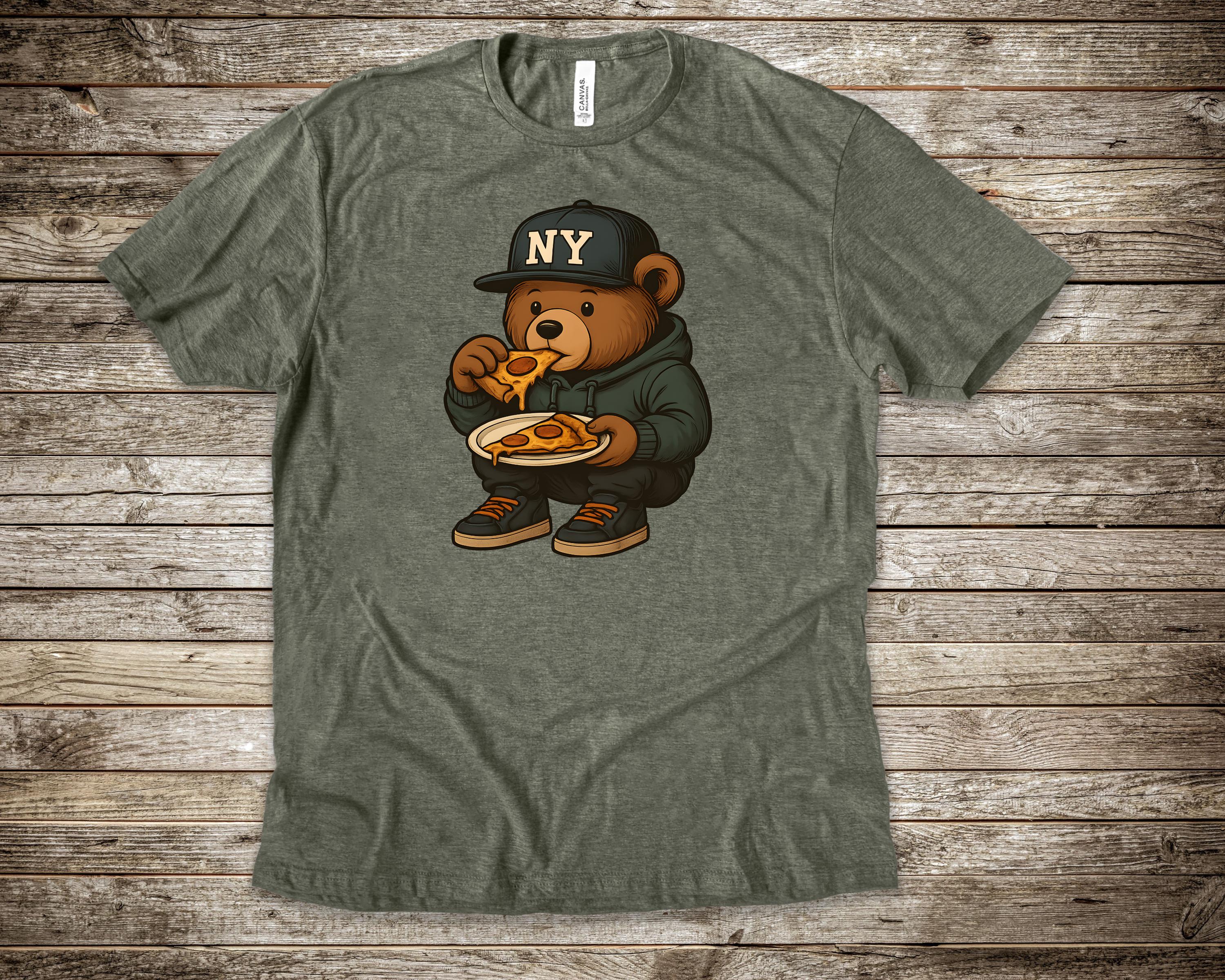 Hip Hop Teddy Bear T-shirt, NY Pizza Shirt, Eating Pizza Shirt