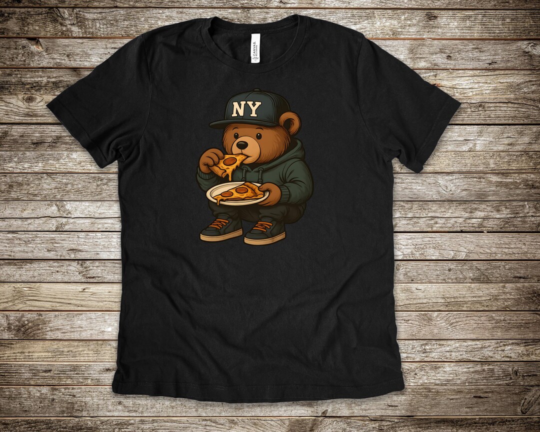 Hip Hop Teddy Bear T-shirt, NY Pizza Shirt, Eating Pizza Shirt
