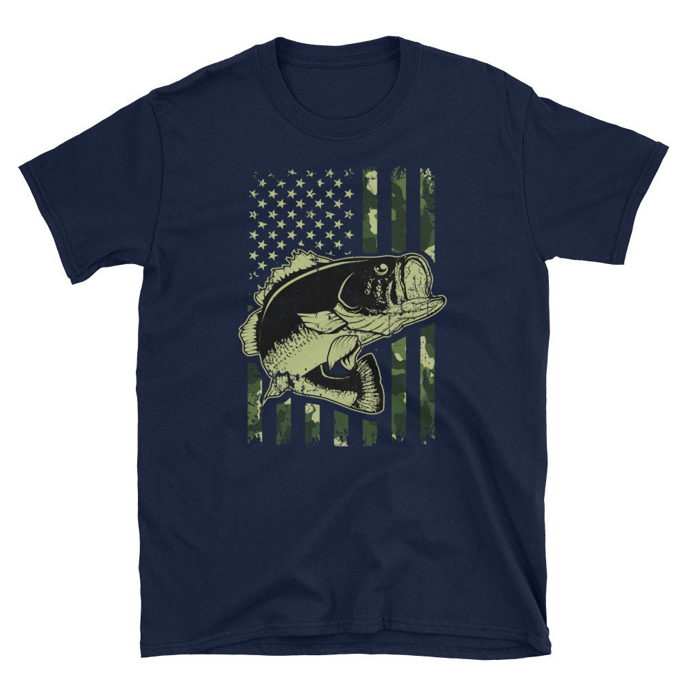 Camo American Flag Bass Fishing T-shirt USA Patriotic Bass Fish