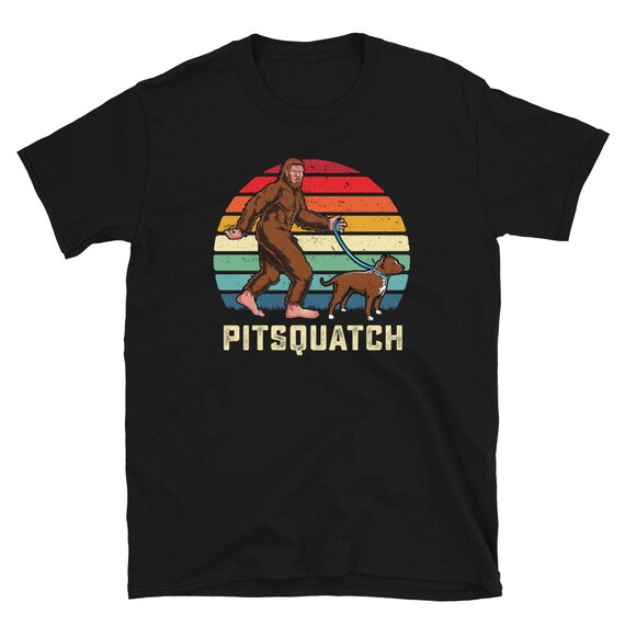 Bigfoot Walking Pitbull Sunset Retro Vintage T-Shirt Bigfoot Walking Pitbull Sunset Retro Vintage T-Shirt