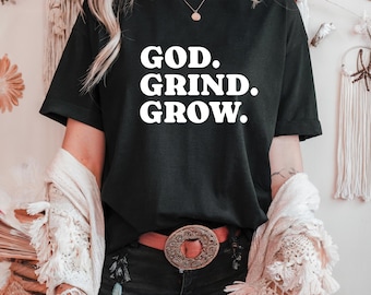 God Gym Shirts, God Grind Grow, Christian Workout Shirts, Motivational Christian Gym T-Shirt, Motivational Quotes Tshirt, Weightlifting Tee