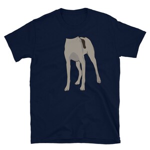 May include: A navy blue t-shirt with a graphic of a dog's rear end.